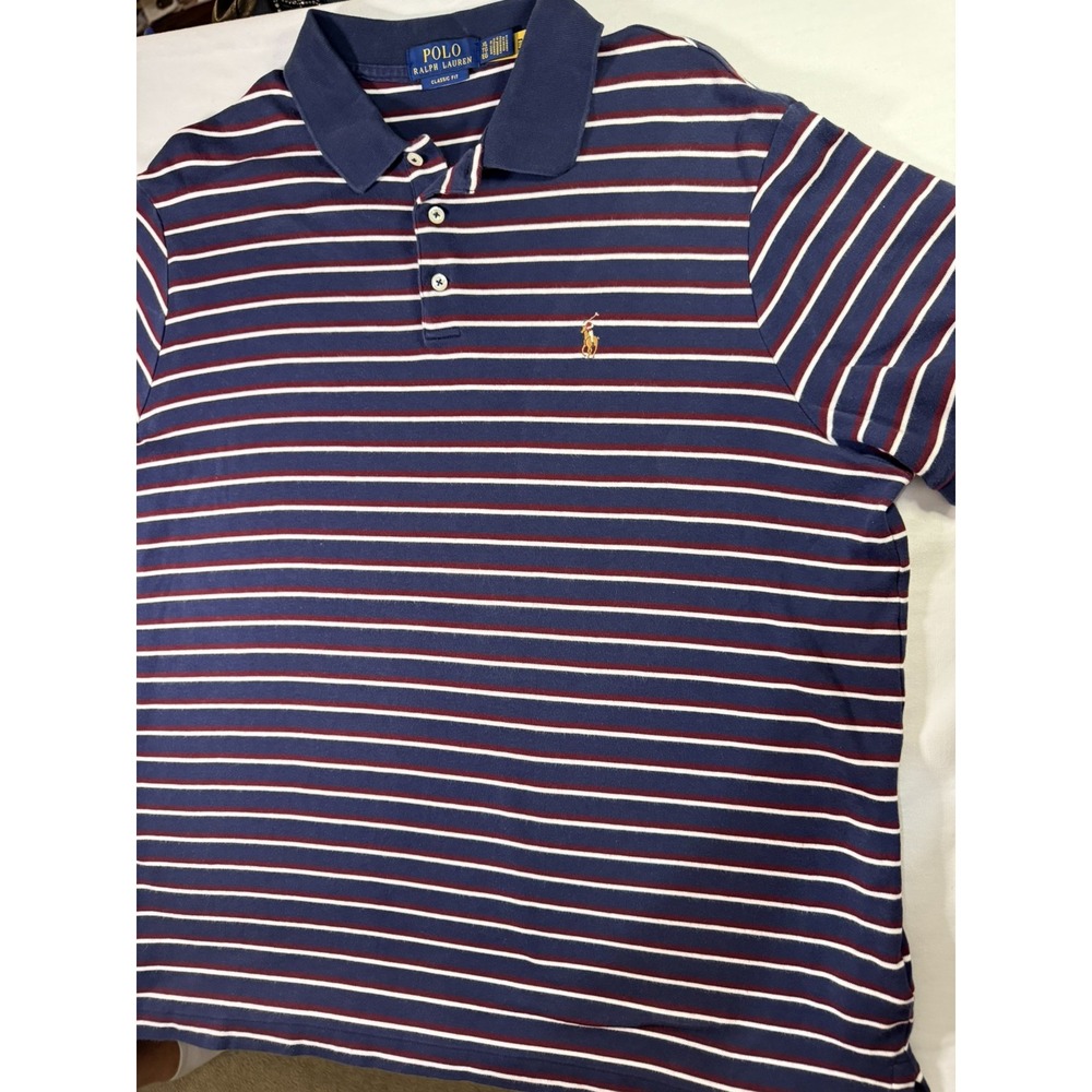Polo Ralph Lauren Polo Shirt Mens XL Navy Red White Striped Classic Fit Pony